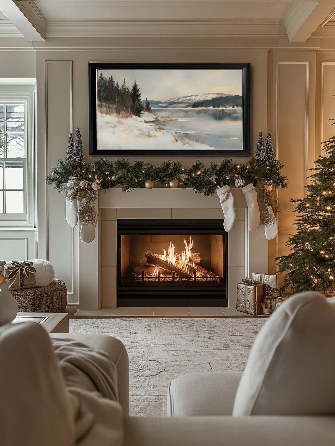 Winter Lake Landscape Art Print, Rustic Holiday Decor - Image 2