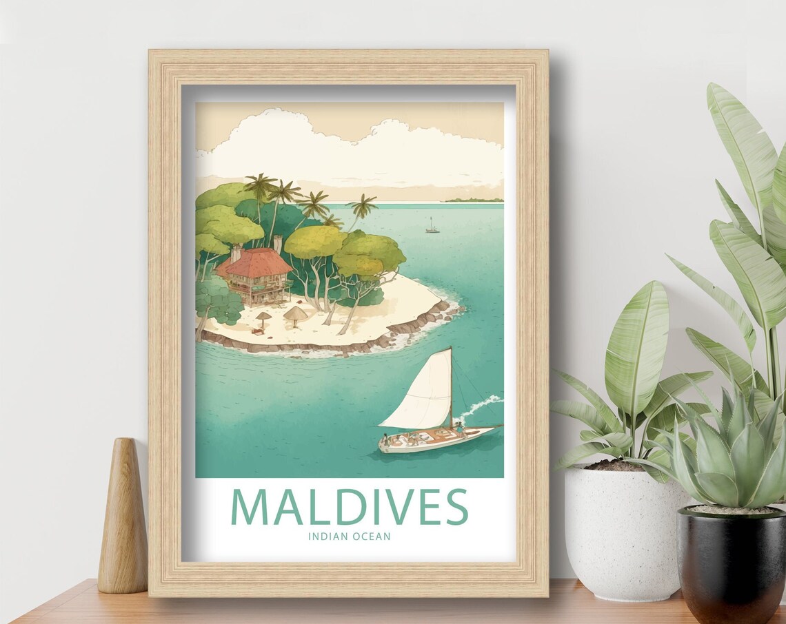 Maldives Indian Ocean Island Aerial Sailboat Beach House Escape Poster