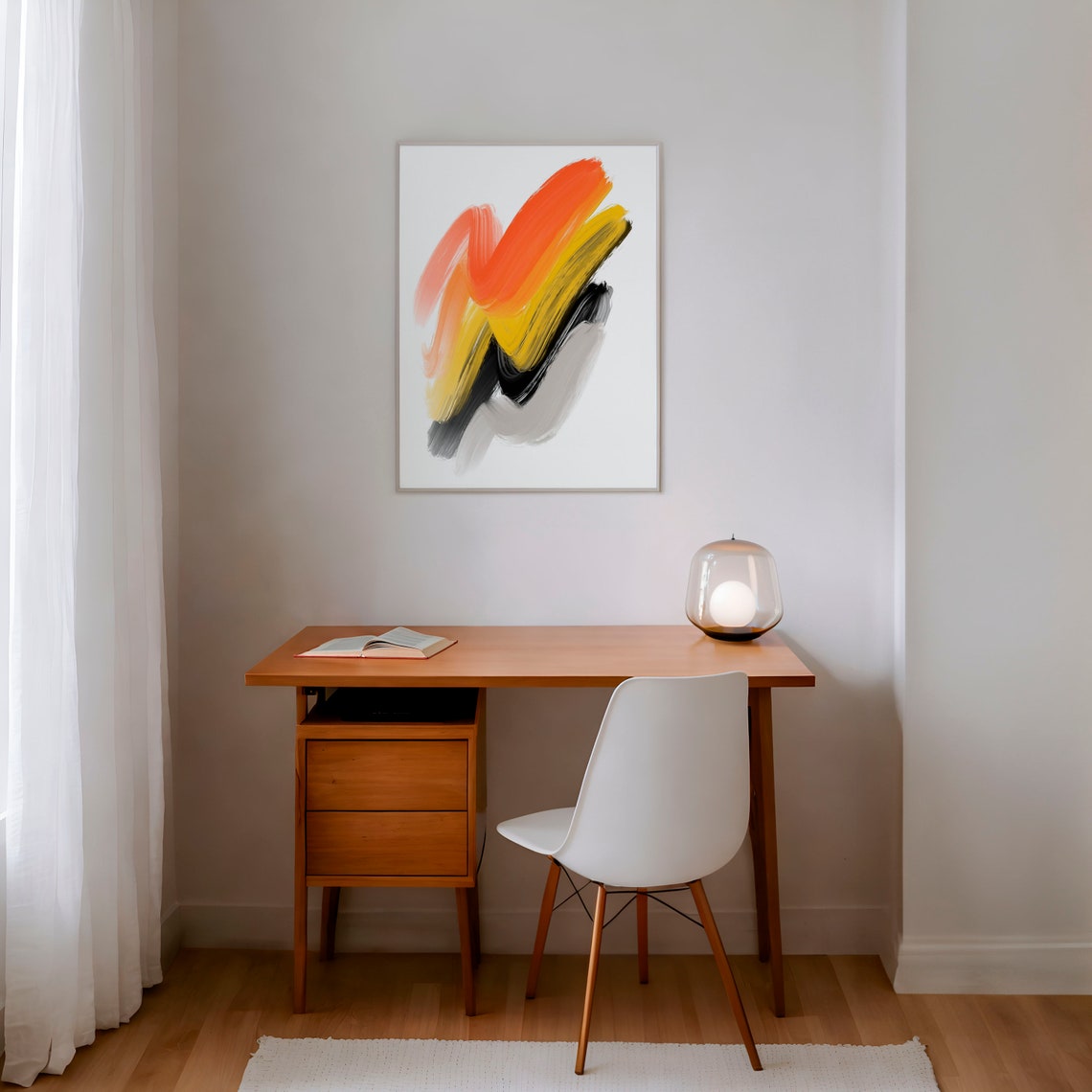 Bold Orange Yellow Black Brushstroke Abstract Painting Poster - Image 2