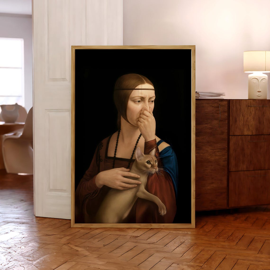 Funny Stink Bathroom Renaissance Lady with Cat Parody Art Poster