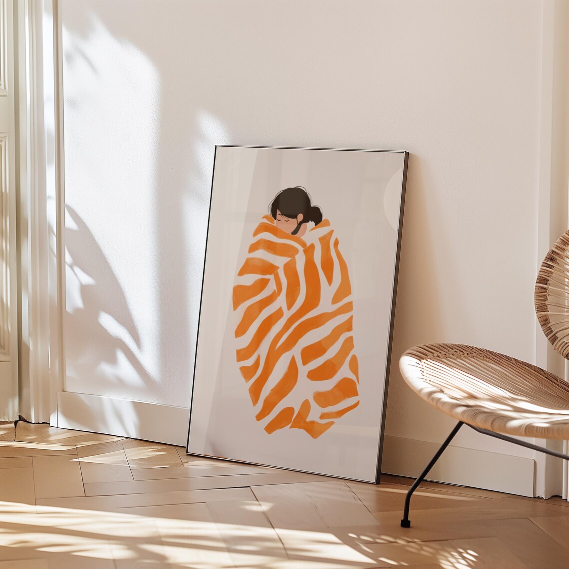 Modern Boho Portrait, Abstract Woman In Red Zebra Pattern - Image 2