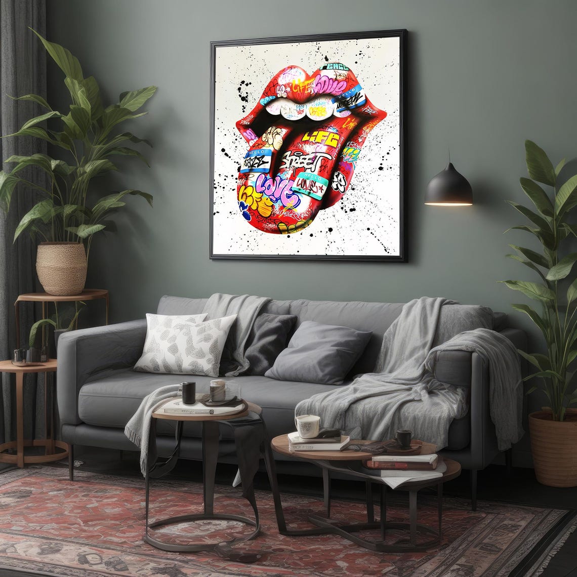 Red Lips Tongue Graffiti Street Art Rock Style Pop Culture Poster - Image 4