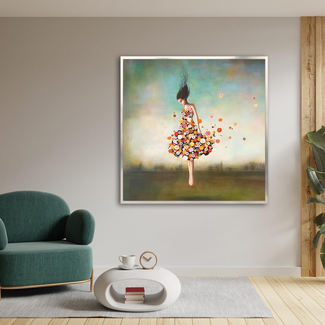 Surreal Mother Nature Wall Art Print On Painting Of Girl With Flowers In Her Dresses Painting Abstract Figurative Poster - Image 4