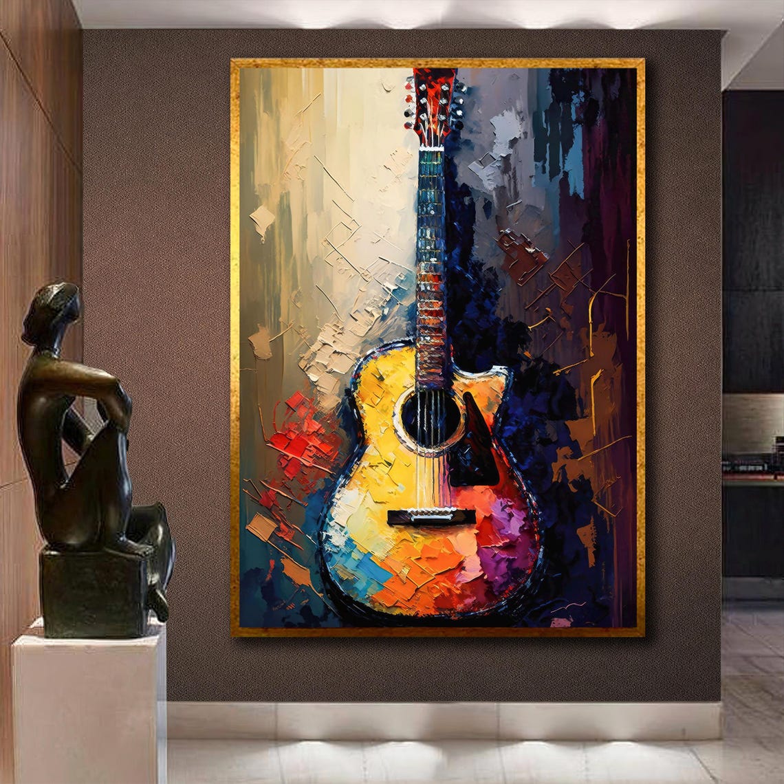 Vibrant Abstract Acoustic Guitar Colorful Music Painting Gift Poster