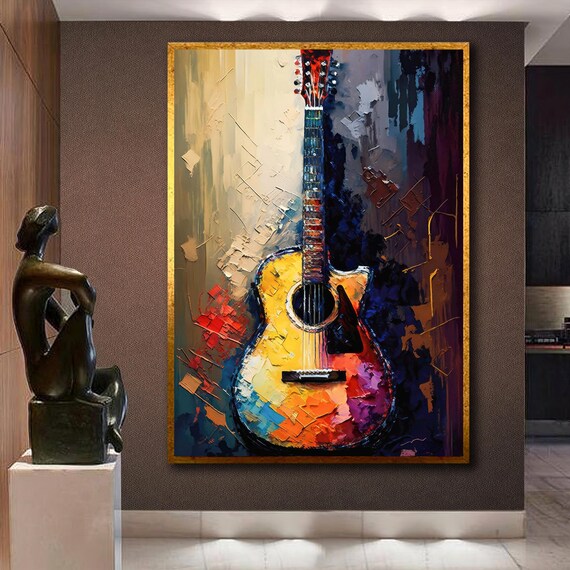 Vibrant Abstract Acoustic Guitar Colorful Music Painting Gift Poster