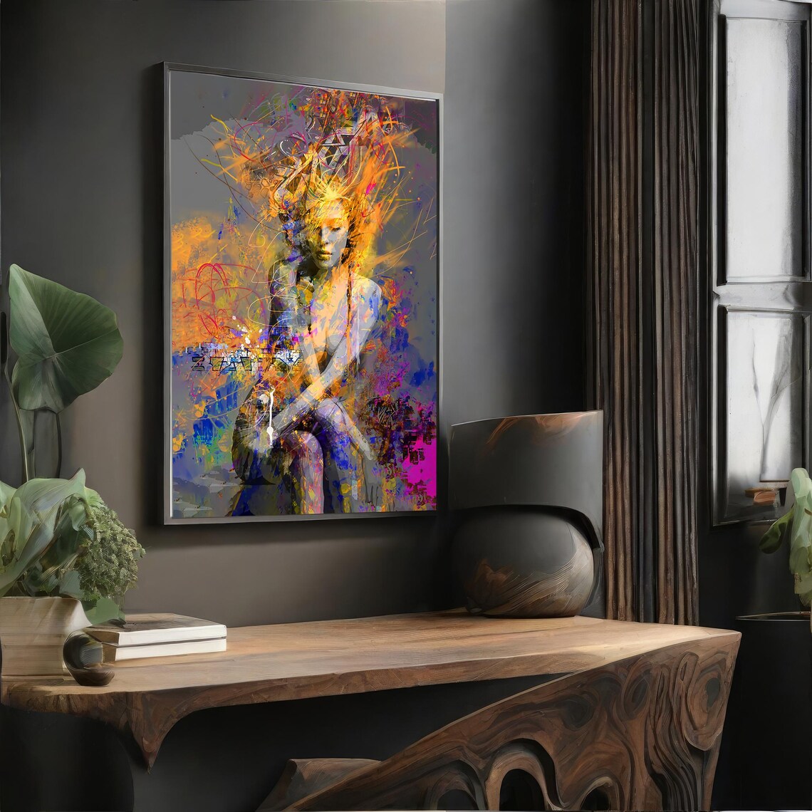 Abstract Woman Portrait with Explosive Color Splash Modern Figurative Art Poster - Image 4