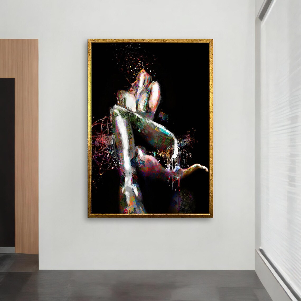 Colorful Abstract Nude Figure on Black Background Modern Splash Art Poster - Image 2