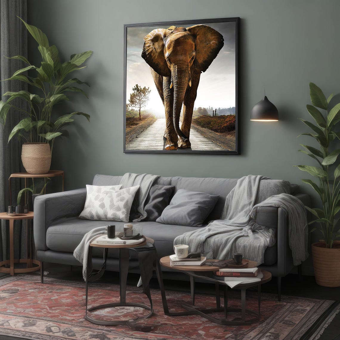 Majestic Elephant Walking Safari Road Wildlife Closeup Art Poster - Image 4
