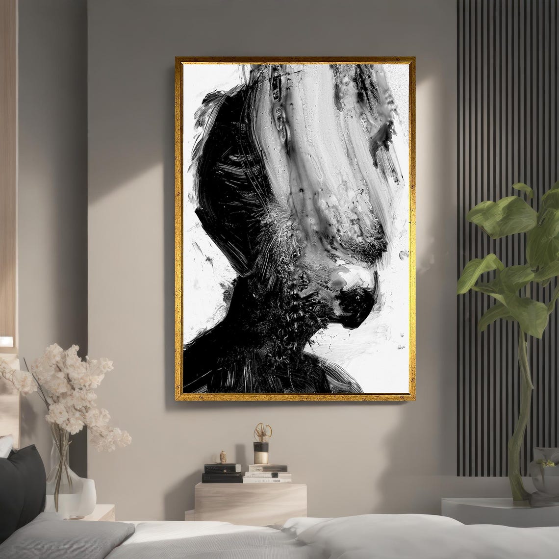 Black and White Abstract Woman Face Ink Splash Modern Art Poster - Image 3