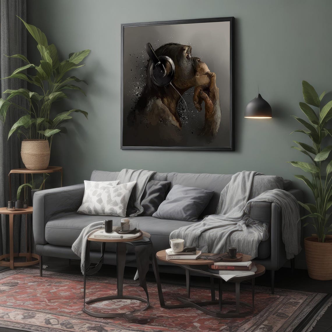 Chimpanzee Wearing Headphones Thoughtful Splash Paint Animal Poster - Image 4