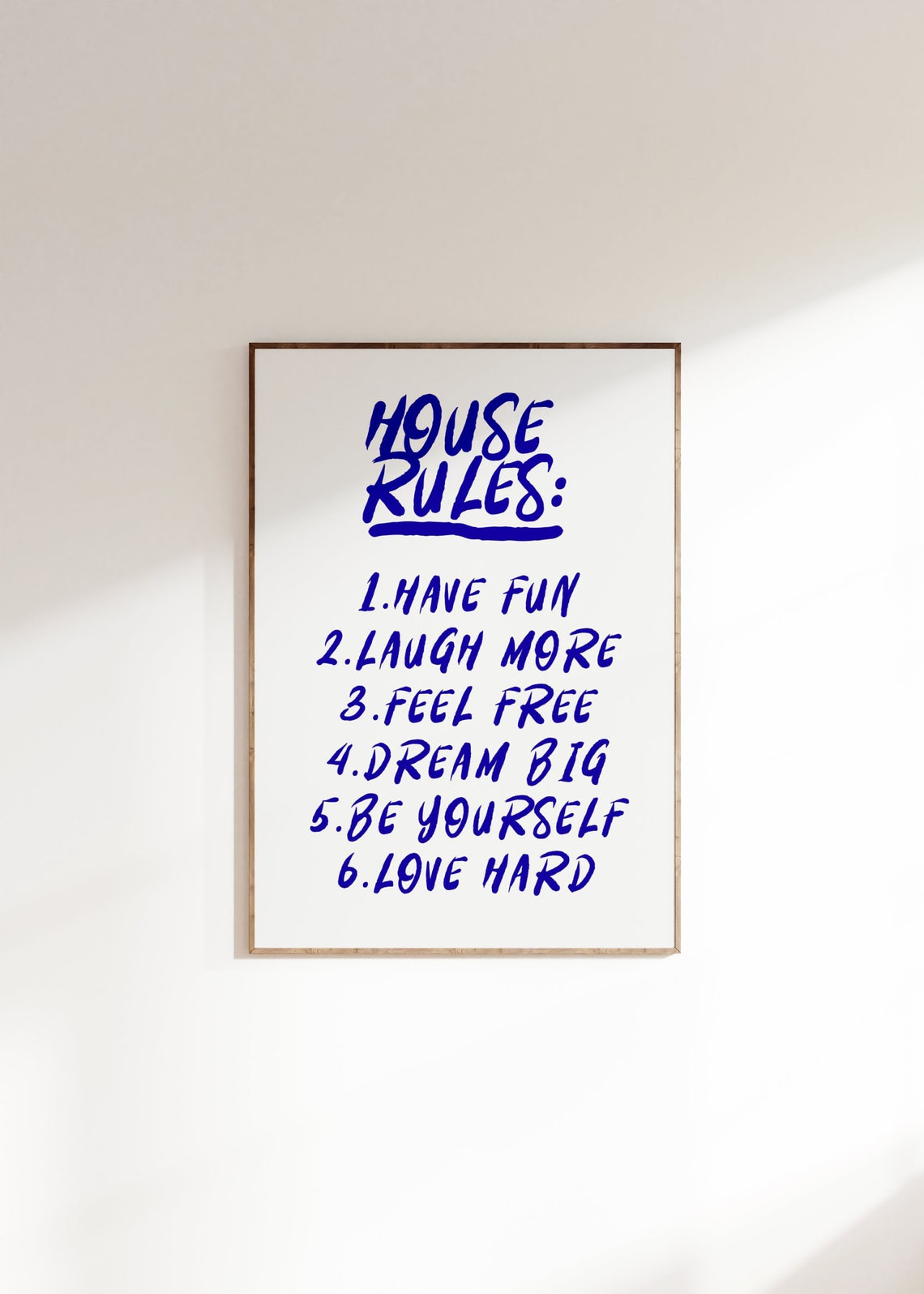 House Rules Blue Brush Lettering Funny Family Home Decor Poster
