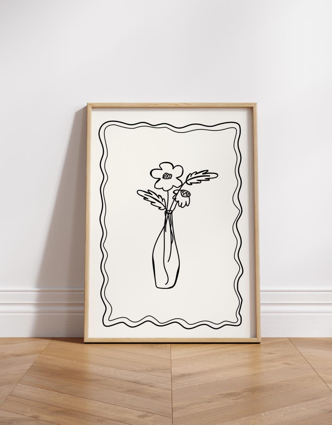 Fine Line Floral Vase Drawing Minimalist Chic Botanical Wall Art