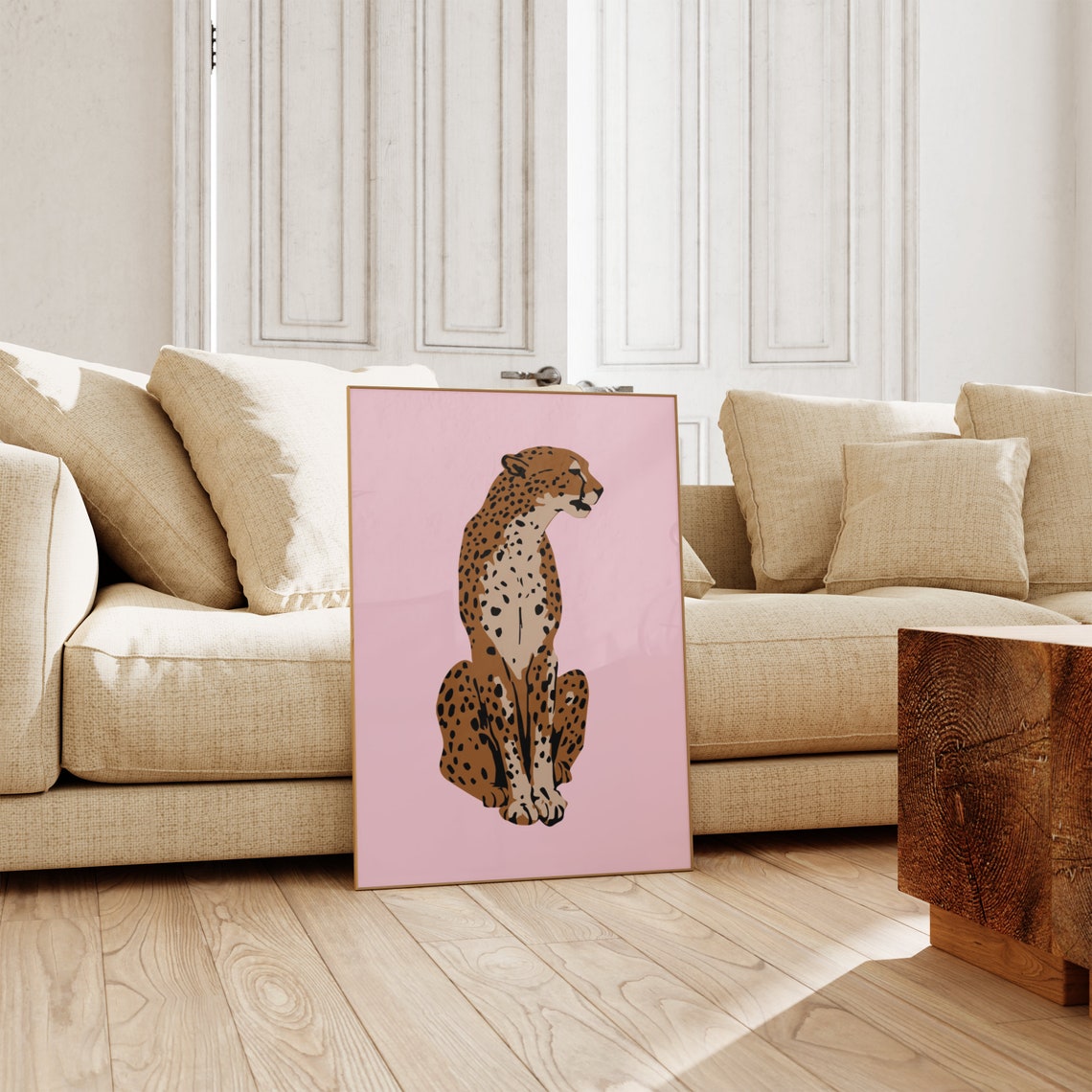 Sitting Cheetah Illustration Pink Background Trendy Dorm Room Poster - Image 2