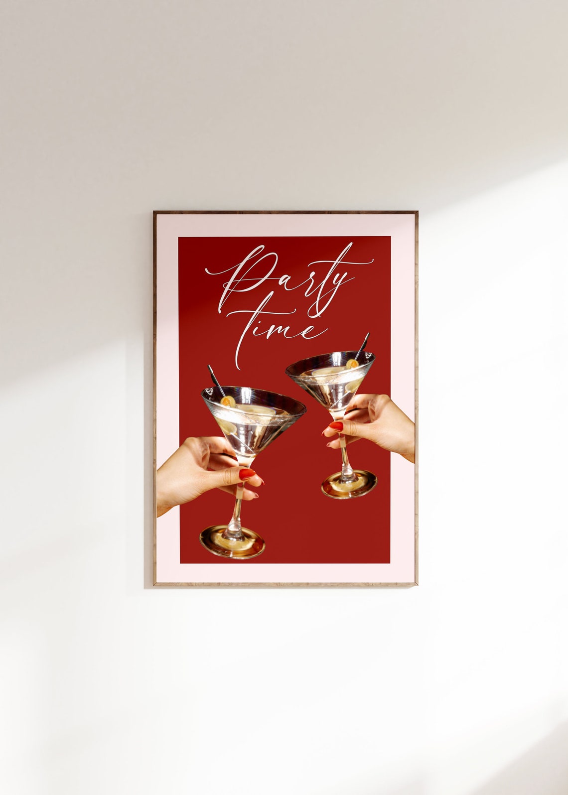 Party Time Fun Martini Quote Red Bar Cart Decor Girly Wall Art
