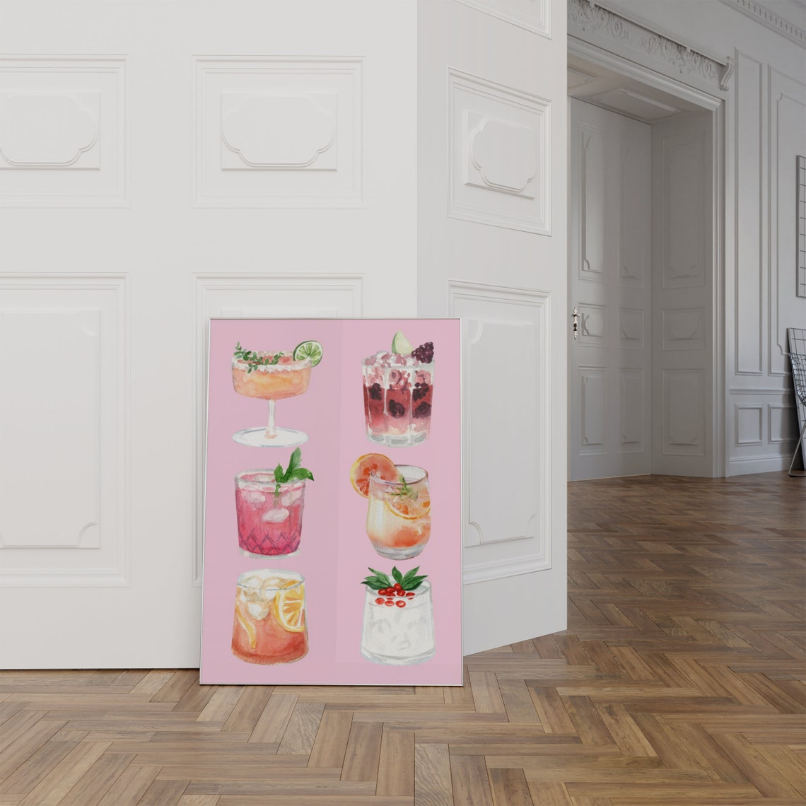 Pink Cute Watercolor Cocktail Collage Girly Bar Cart Wall Art - Image 2