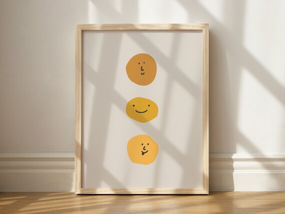 Cute Hand Drawn Smiley Faces Trio Warm Minimal Gallery Wall Art