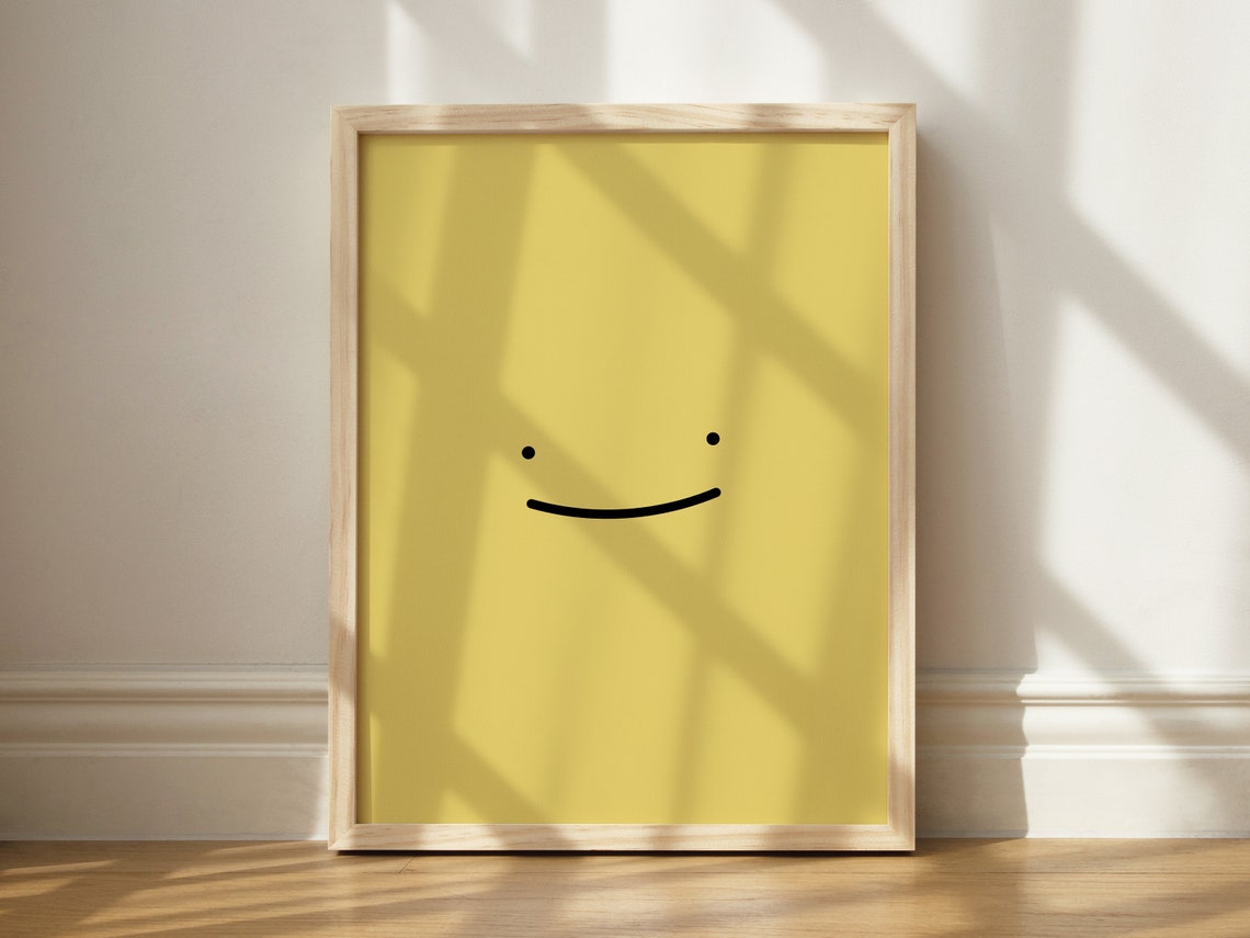 Minimalist Yellow Smiley Face Simple Happy Wall Decor Art Poster
