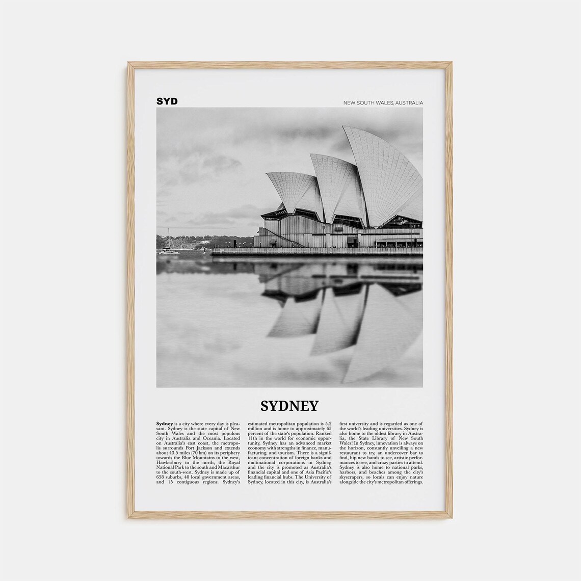 Sydney Black and White Travel Poster, New South Wales
