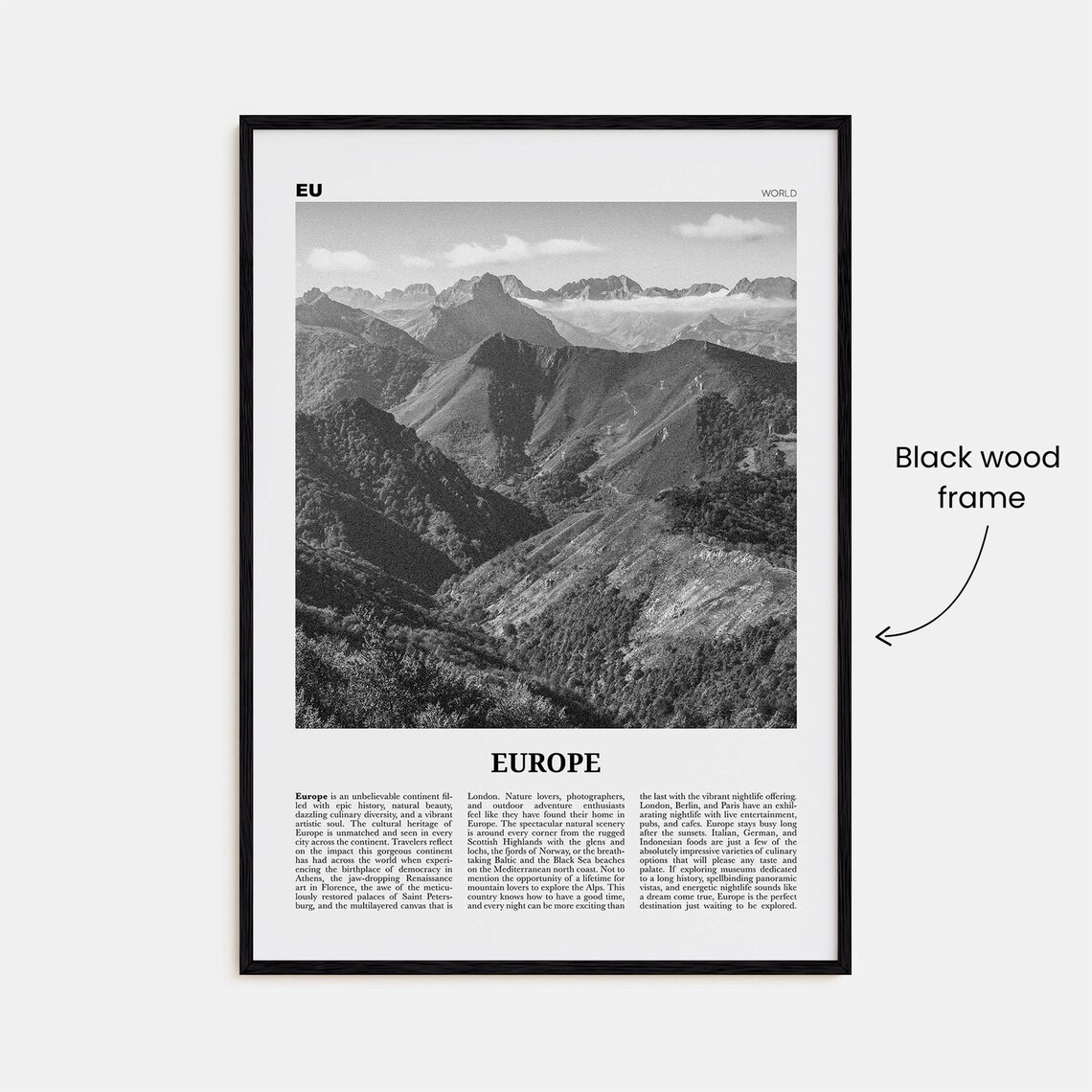 Europe Print Black And White Europe Wall Art Europe Poster Europe Photo Europe Wall Decor Continent Art Print - Image 3