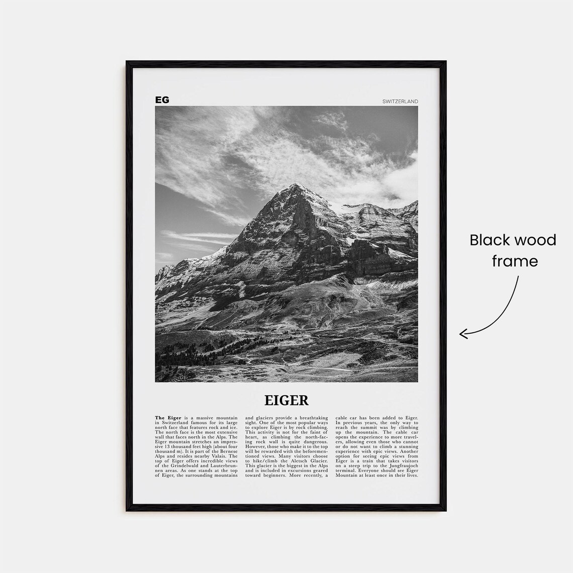 Eiger Black and White Travel Poster, Switzerland - Image 3