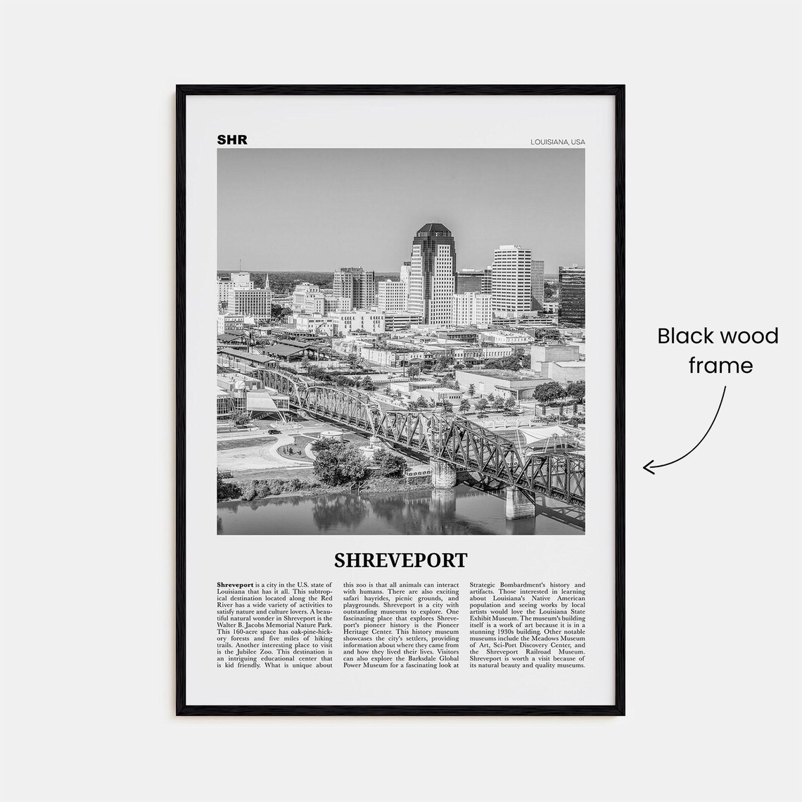 Shreveport Black and White Travel Poster, Louisiana USA - Image 3