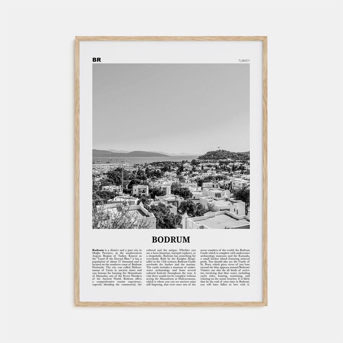 Bodrum Black and White Travel Poster, Türkiye Wall Art