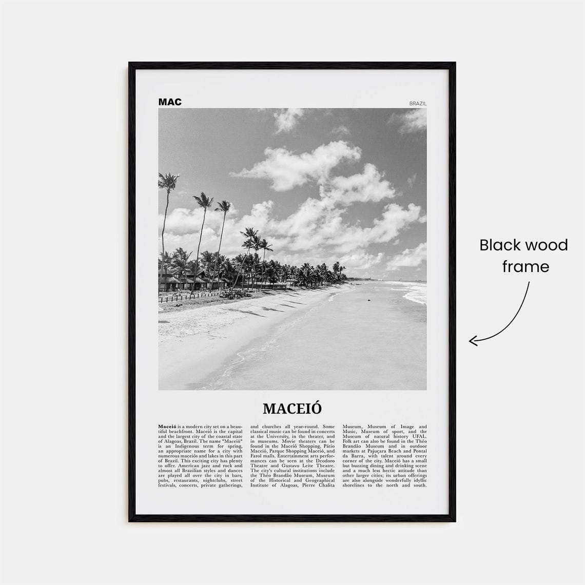 Maceio Black and White Travel Poster, Brazil City - Image 3