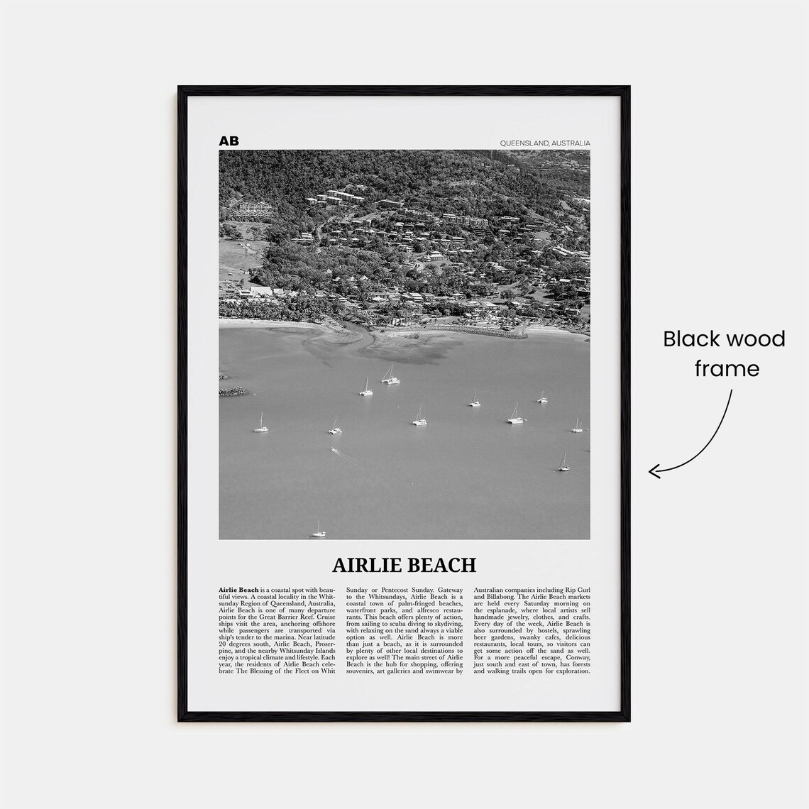 Airlie Beach Black And White Travel Poster - Image 3