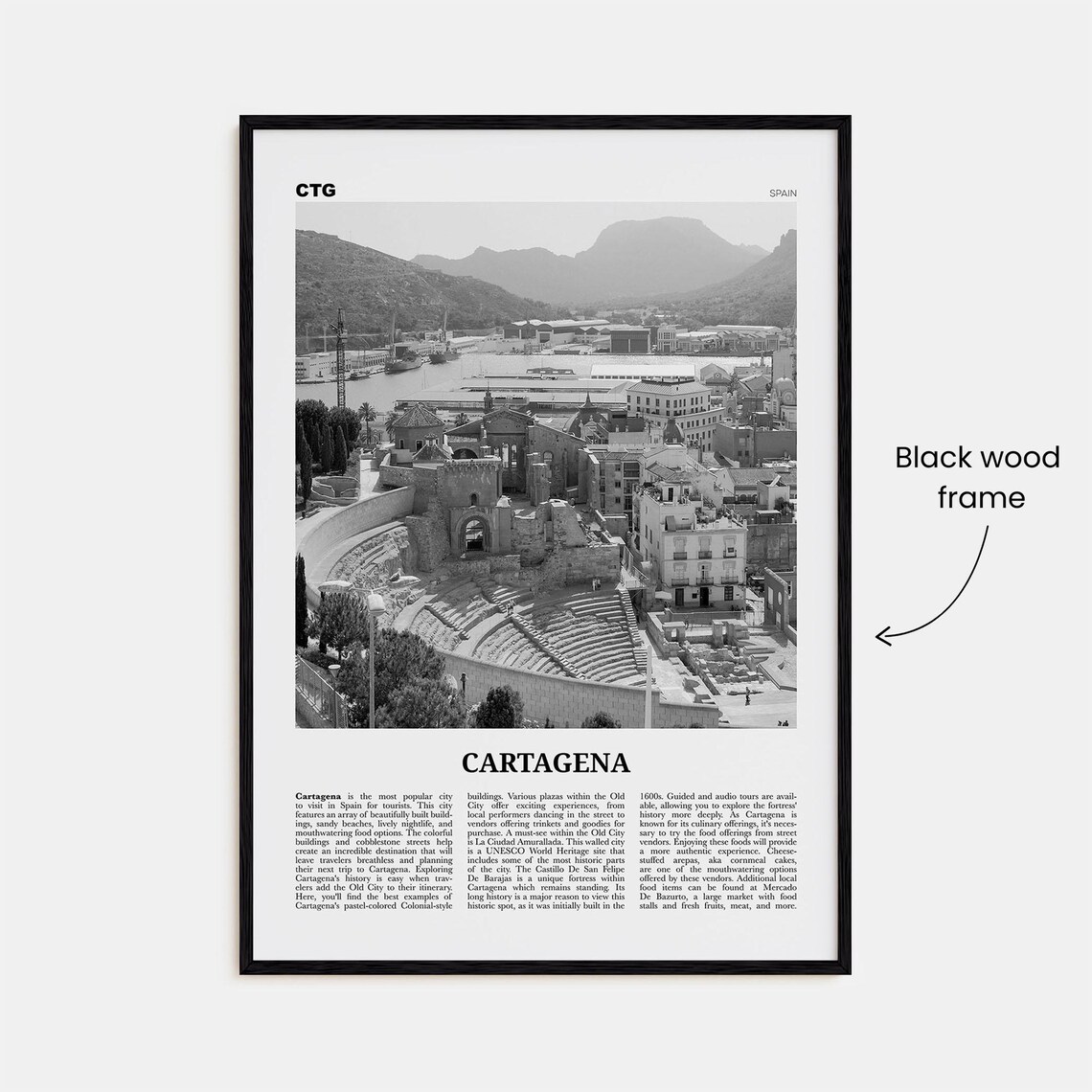 Cartagena, Spain Black and White Travel Poster - Image 3