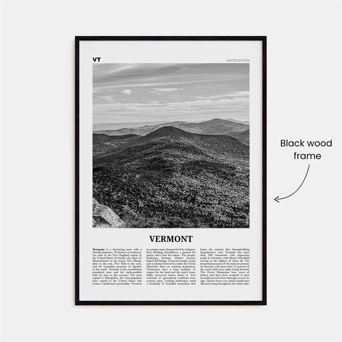 Vermont Black and White No. 1 Travel Poster, USA - Image 3