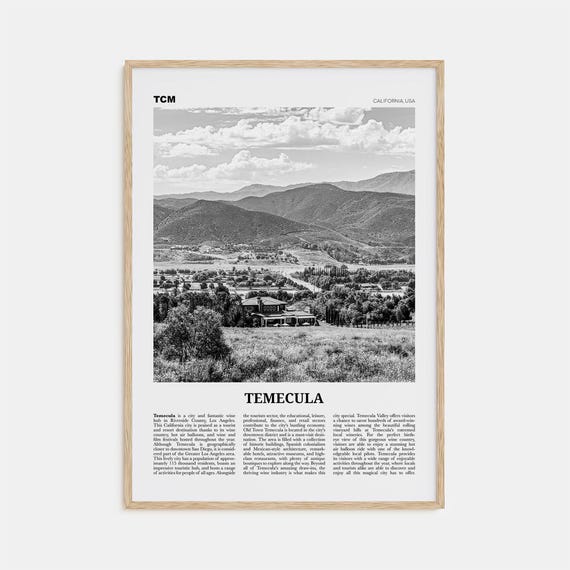 Temecula Black and White Travel Poster, California
