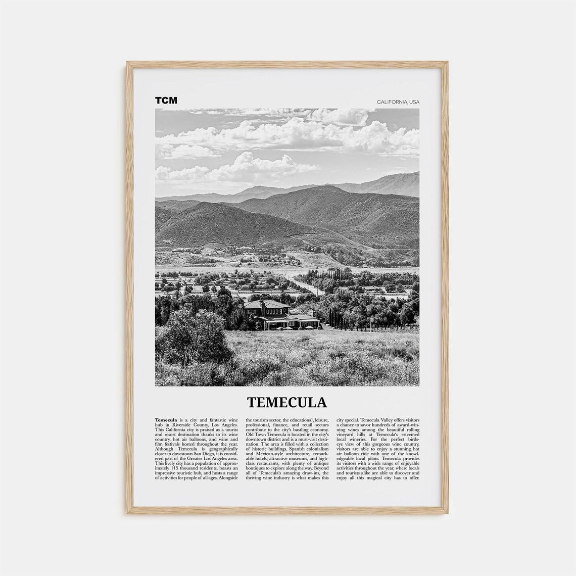 Temecula Black and White Travel Poster, California