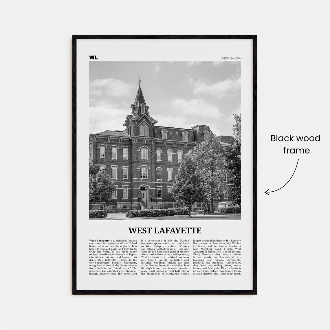 West Lafayette Black and White Art Print, Indiana - Image 3
