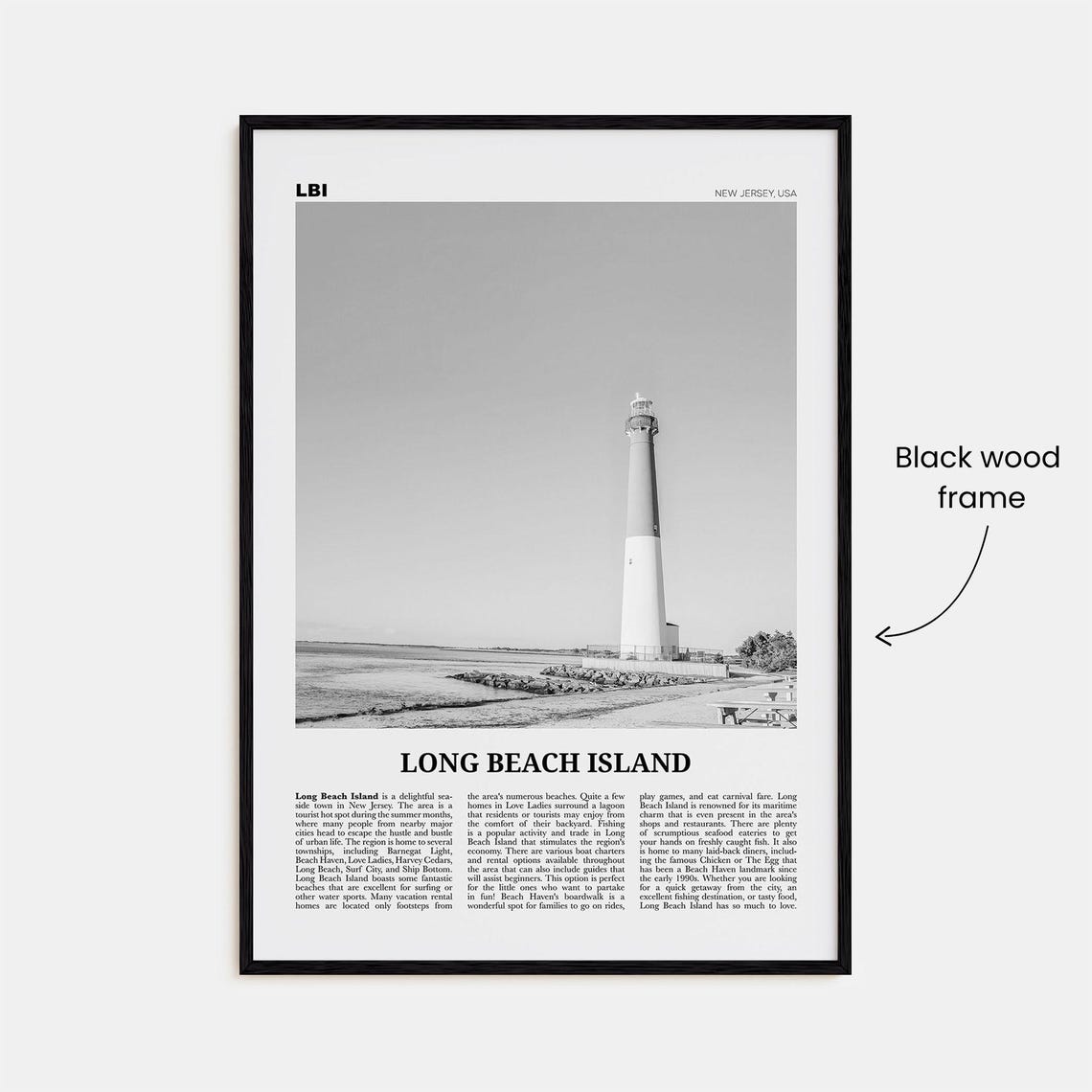 Long Beach Island Black And White Travel Poster - Image 3