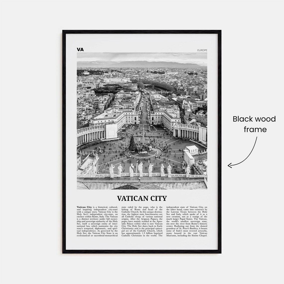 Vatican City Black and White Travel Poster, Italy - Image 3