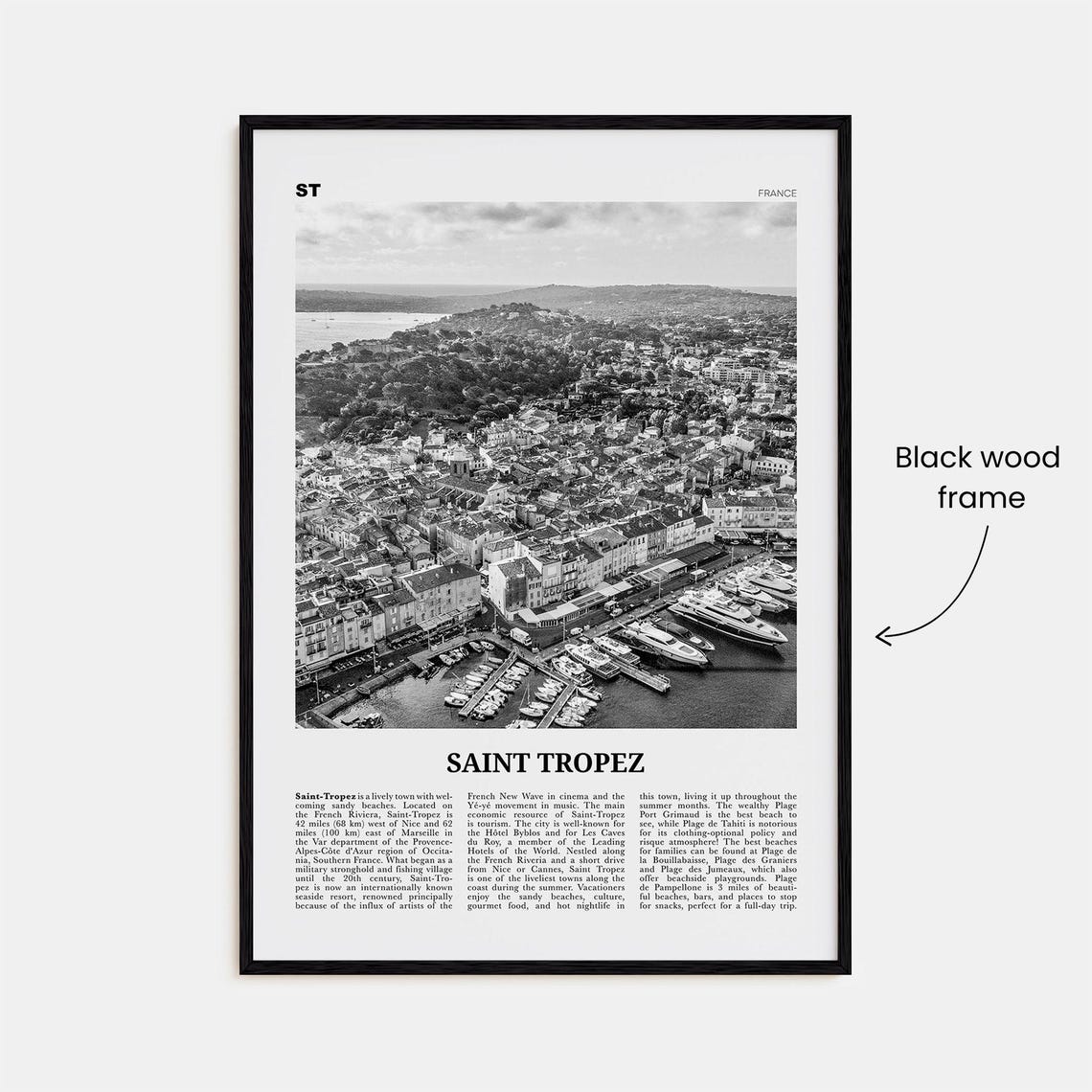 Saint Tropez Black and White Travel Poster, France - Image 3