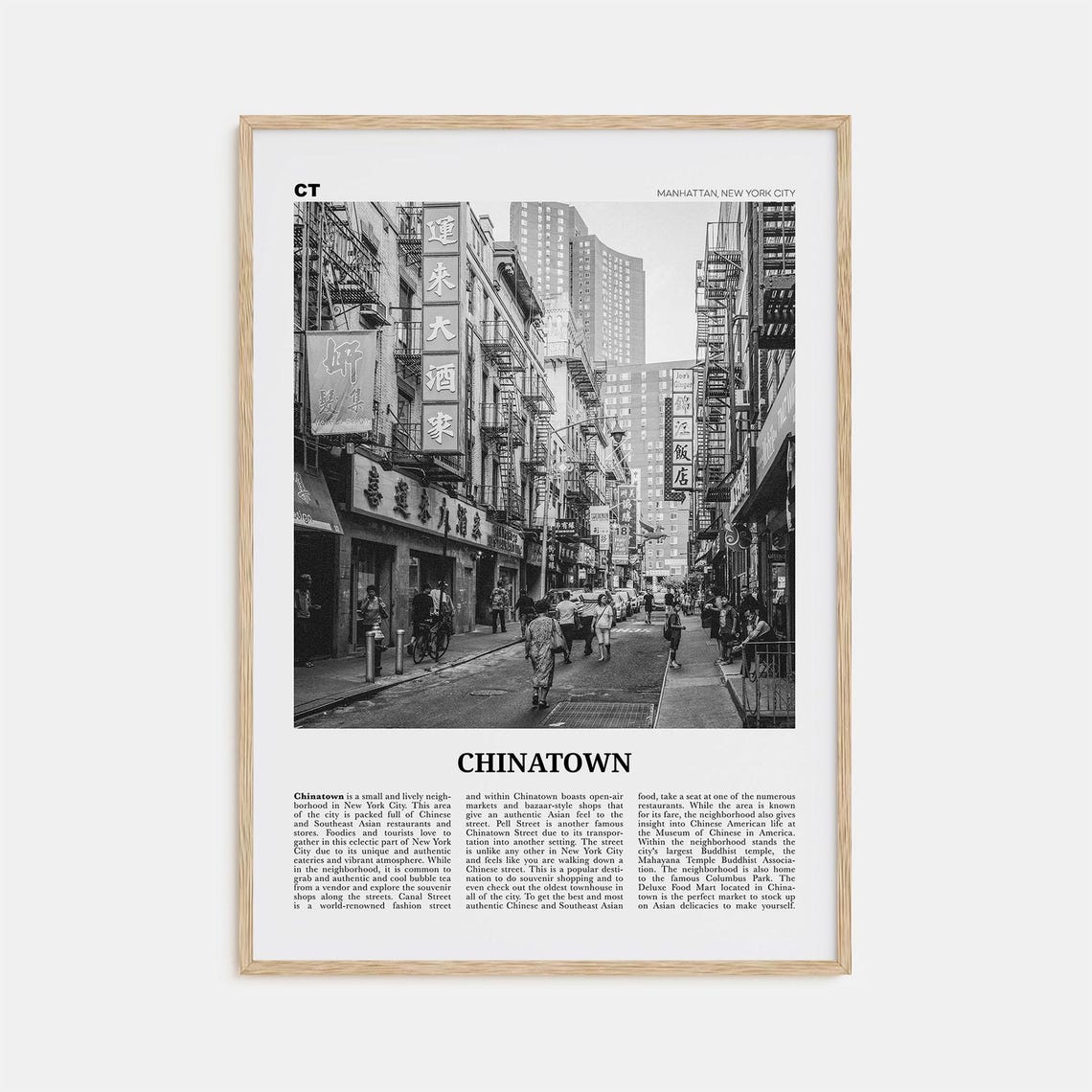 Chinatown Black and White, New York City Travel Poster