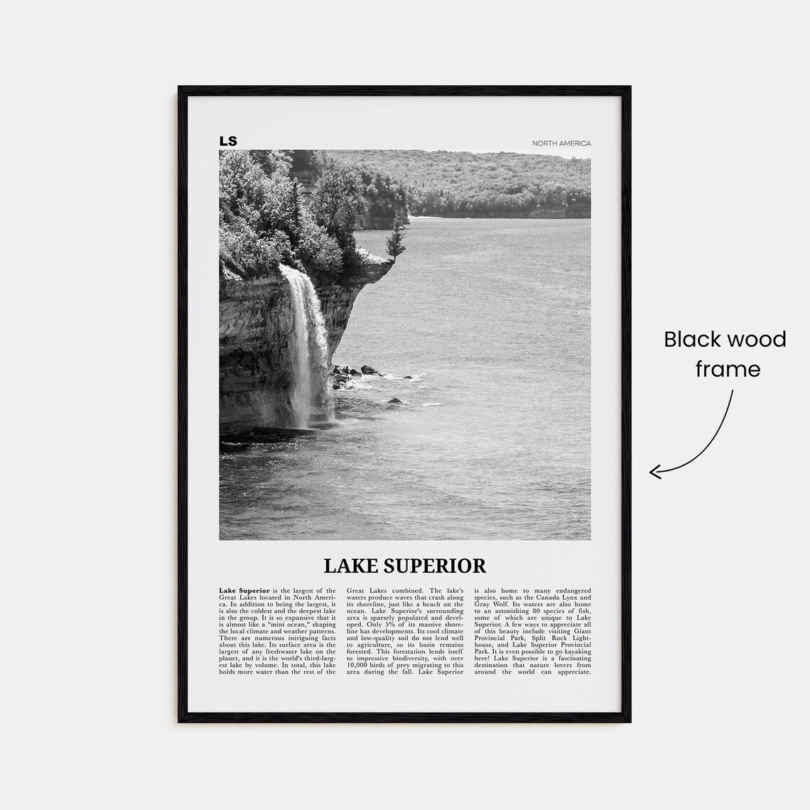 Lake Superior Black and White Travel Poster Print - Image 3