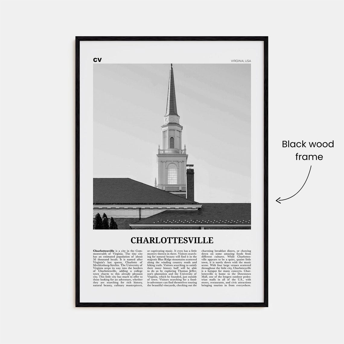 Charlottesville Black and White Art Print No. 1 - Image 3