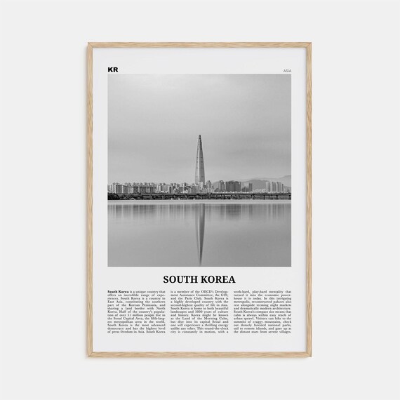 South Korea Black and White Travel Poster, Seoul