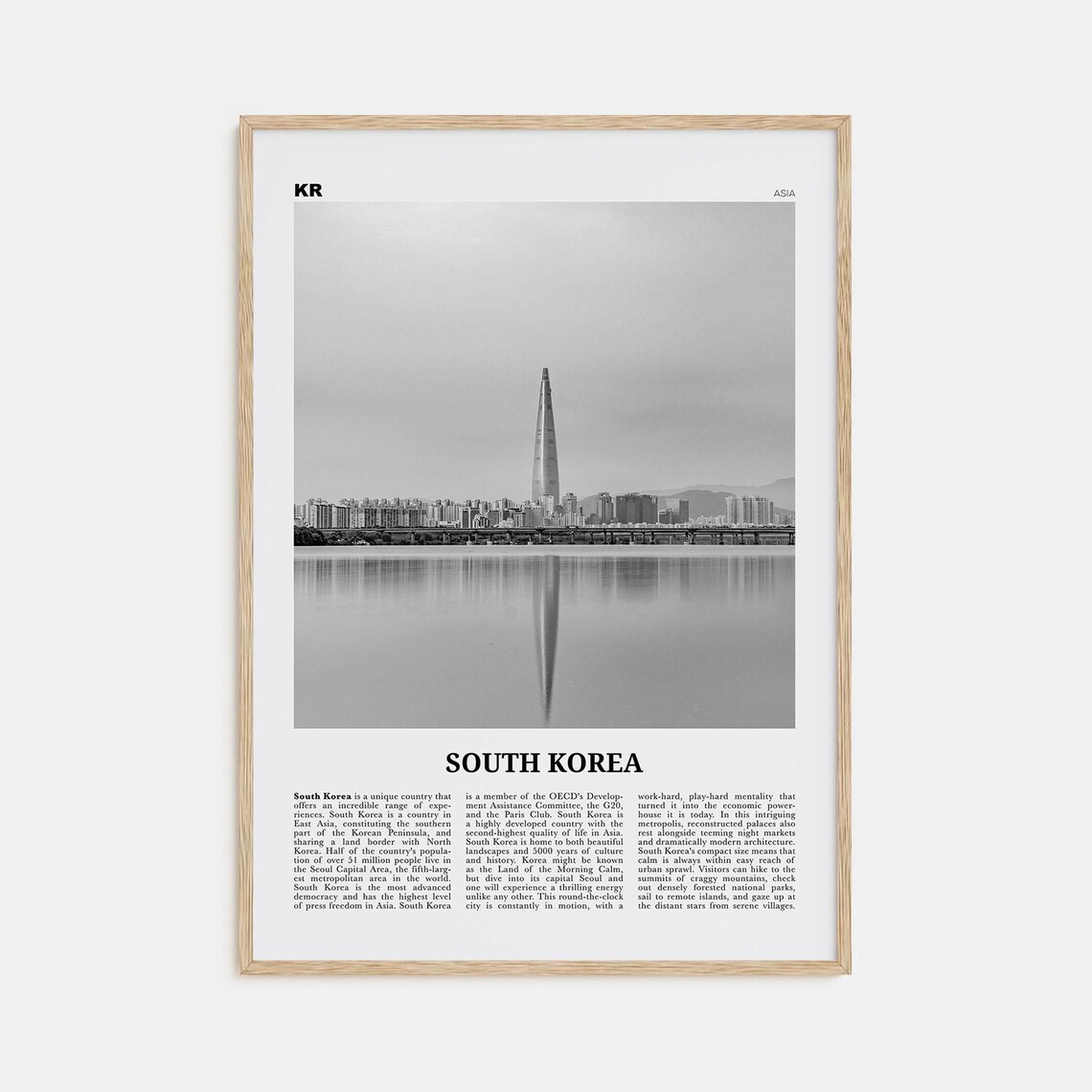 South Korea Black and White Travel Poster, Seoul