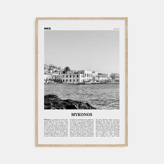 Mykonos Black and White Travel Poster, Greece Europe