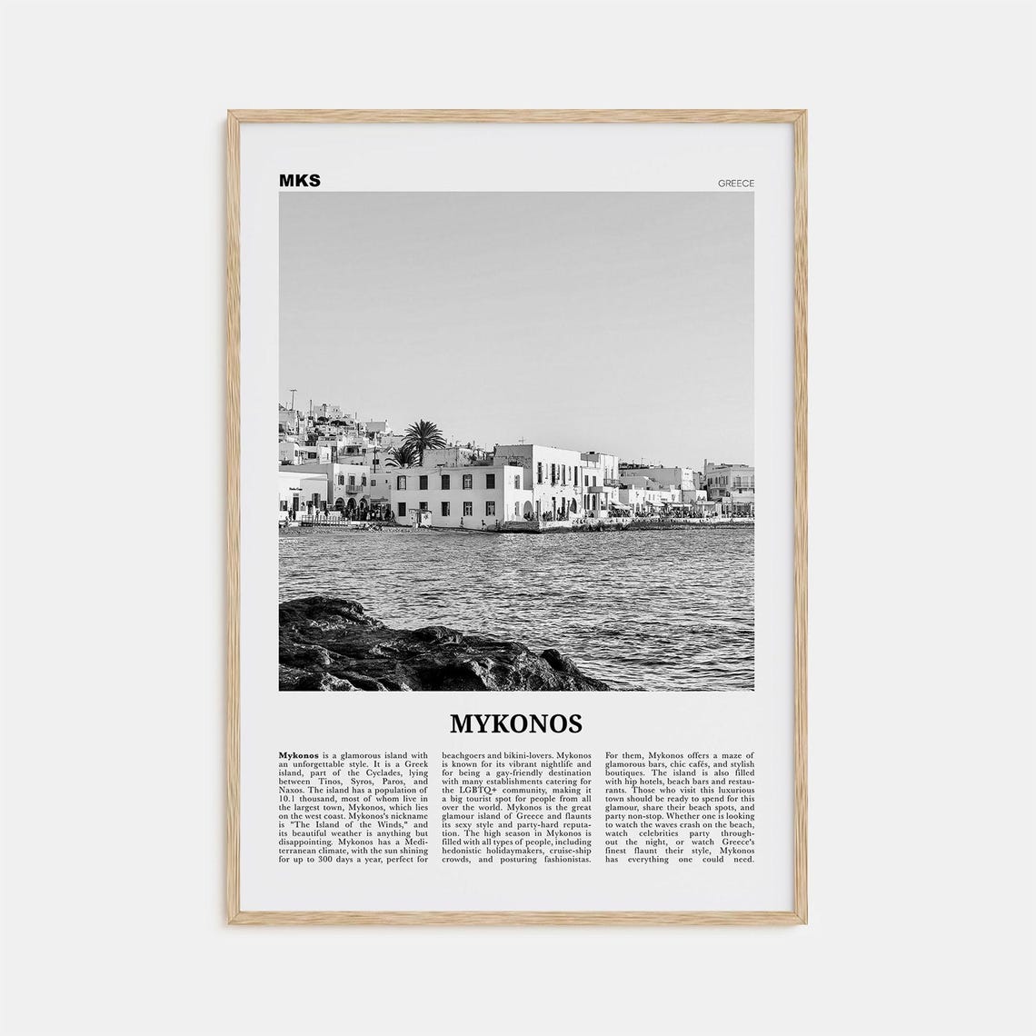 Mykonos Black and White Travel Poster, Greece Europe