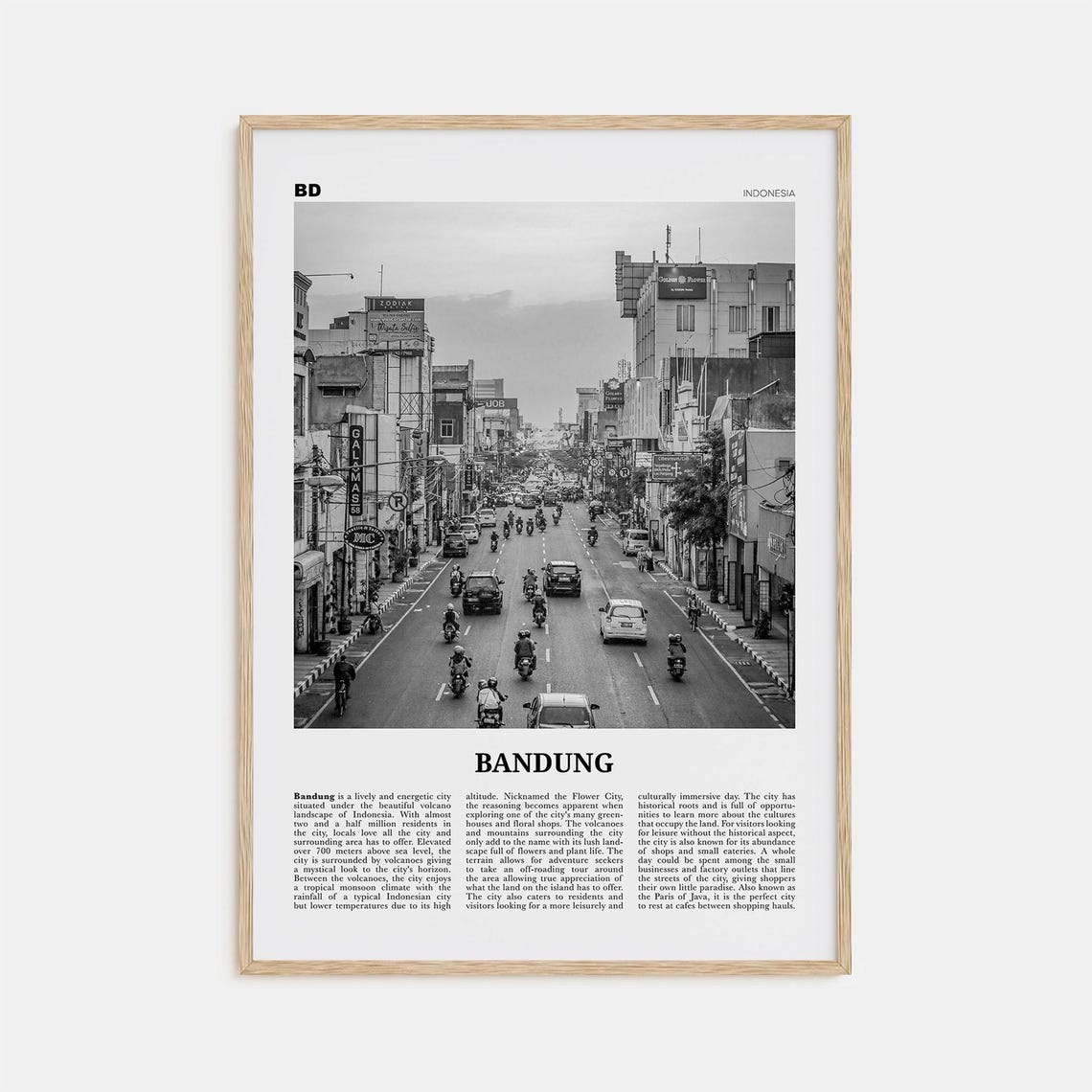 Bandung Black And White Map Poster, Indonesia