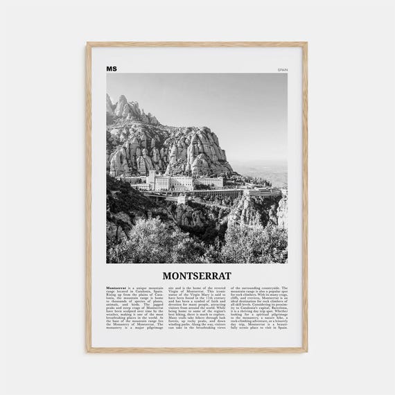 Montserrat Black And White, Spain Travel Poster