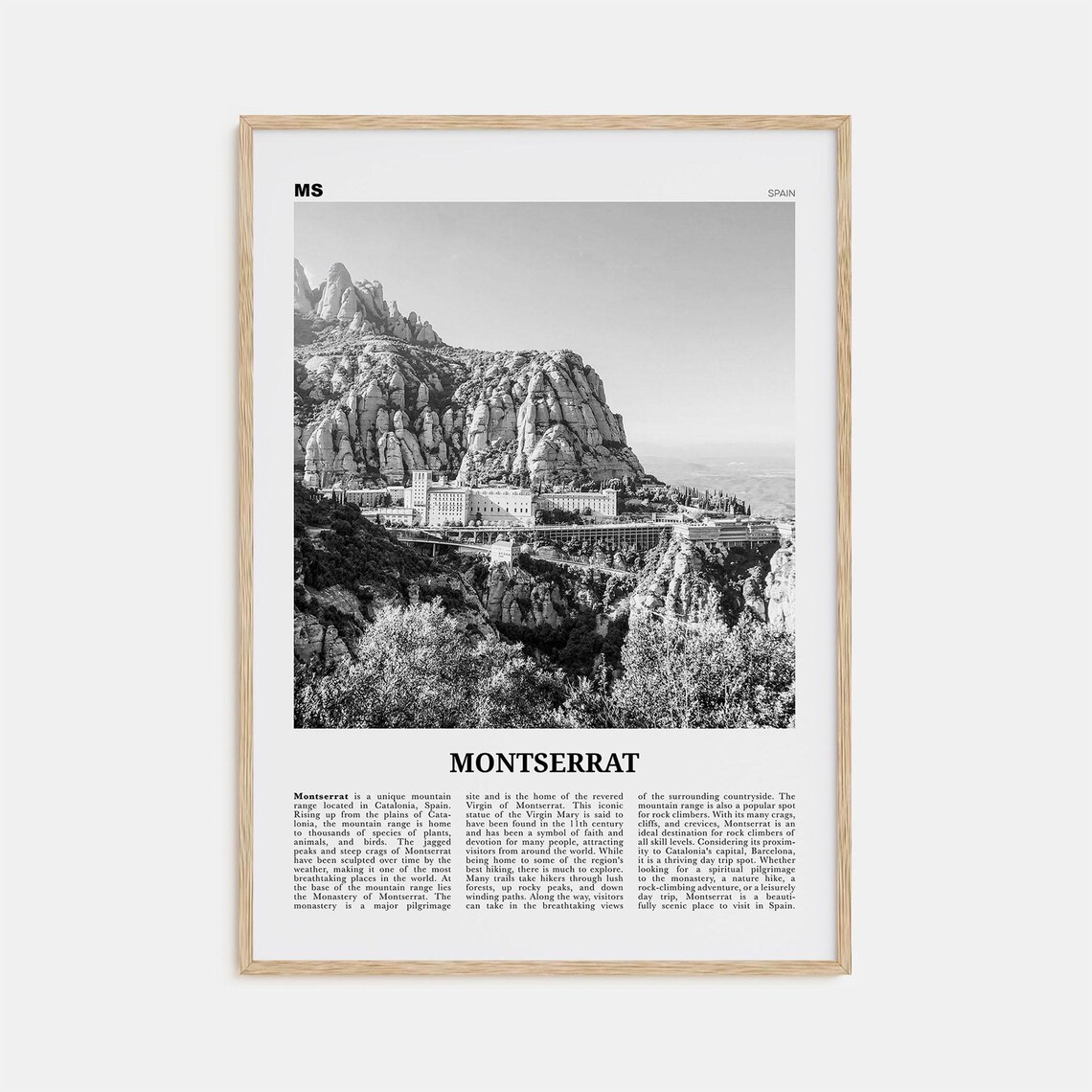 Montserrat Black And White, Spain Travel Poster