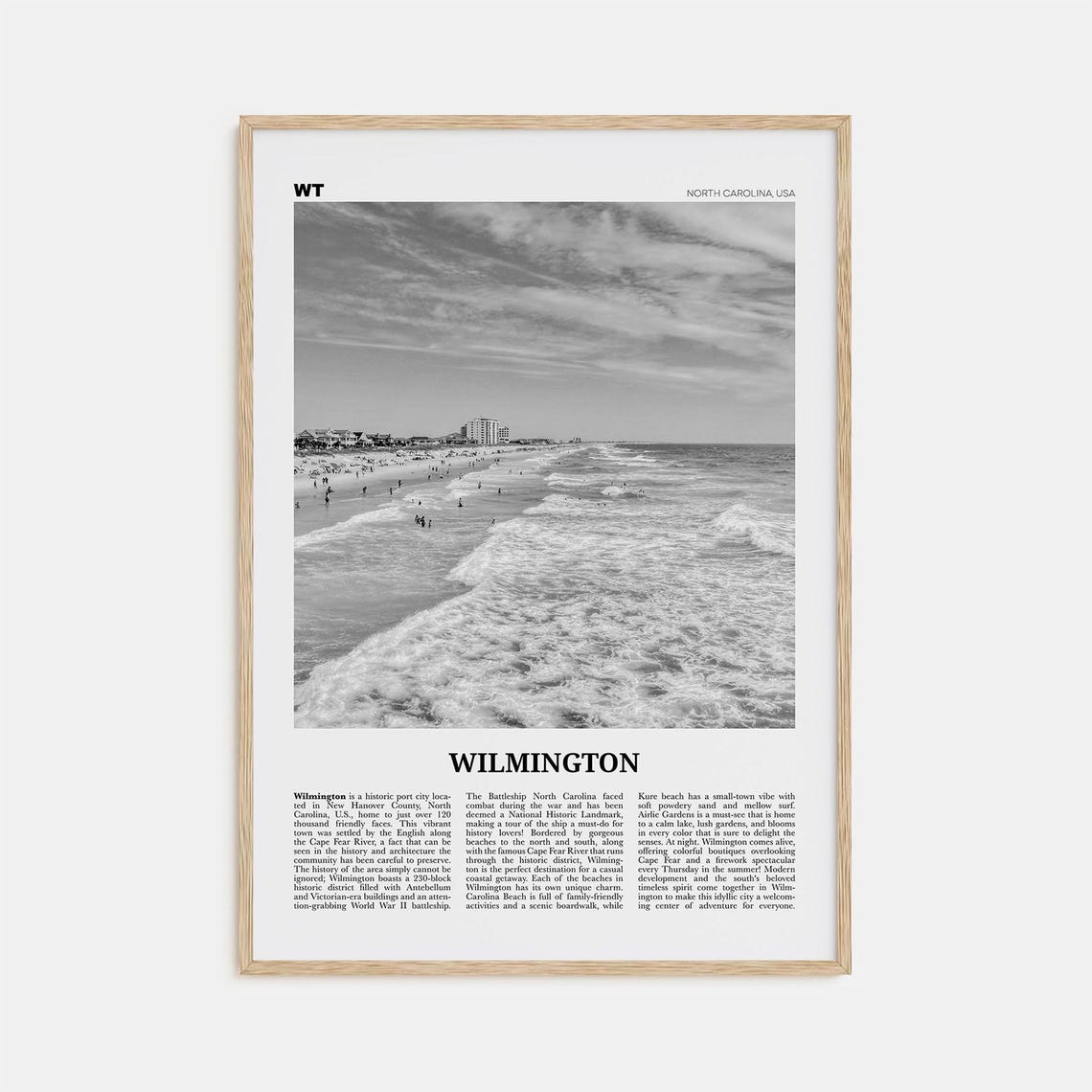Wilmington Black and White Travel Poster, North Carolina
