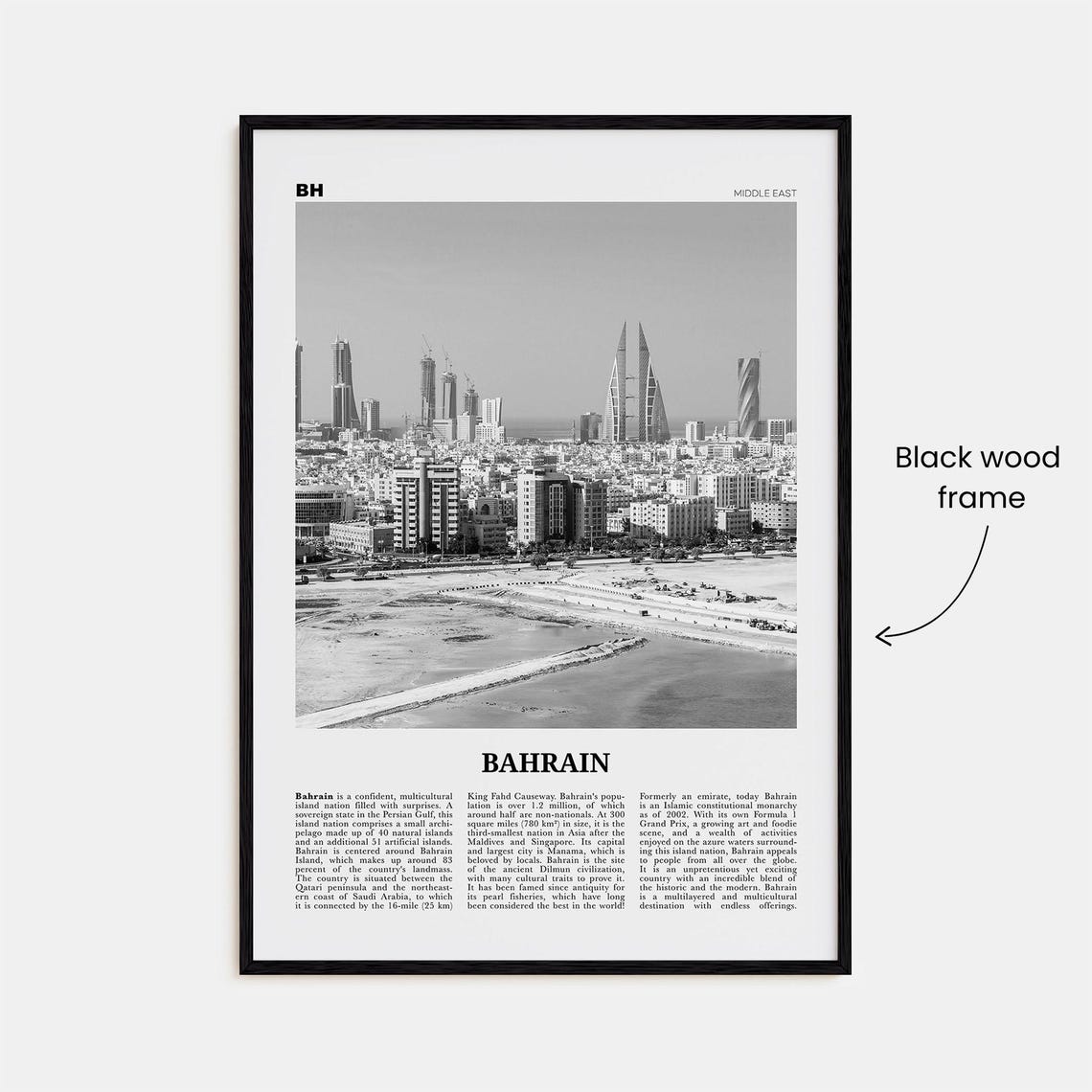 Bahrain Black and White Travel Poster, Country Art - Image 3