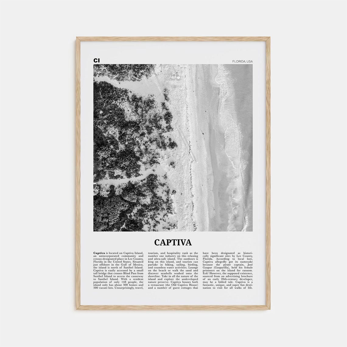 Captiva Island Black and White Travel Poster
