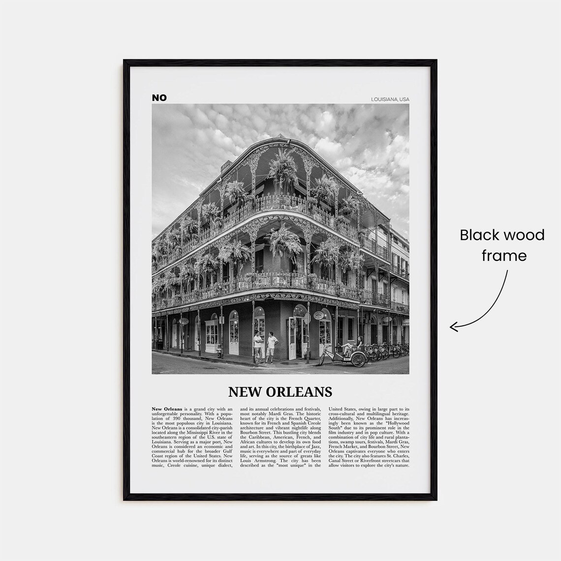 New Orleans Black and White Art Print, Louisiana - Image 3